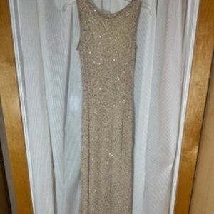 Elegant blush bead and sequined evening gown